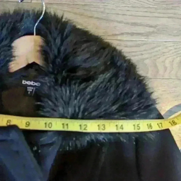 Bebe  Wool Black Faux Fur Trim Black Midi Coat - like new condition - Picture 7 of 11